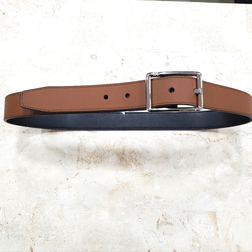 NWT Michael Kors belt men's 34 reversible black light brown silver buckle